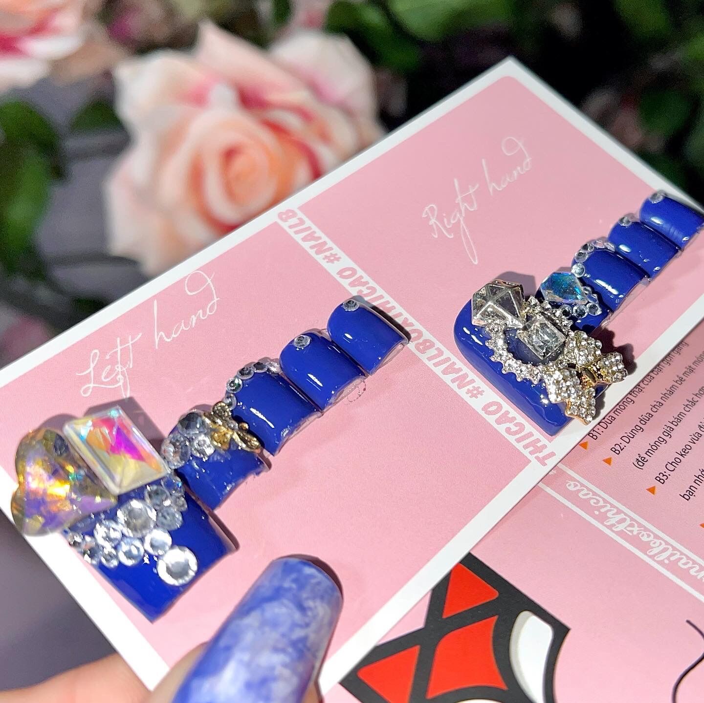 [ nails box] móng chân giả đính đá tone xanh