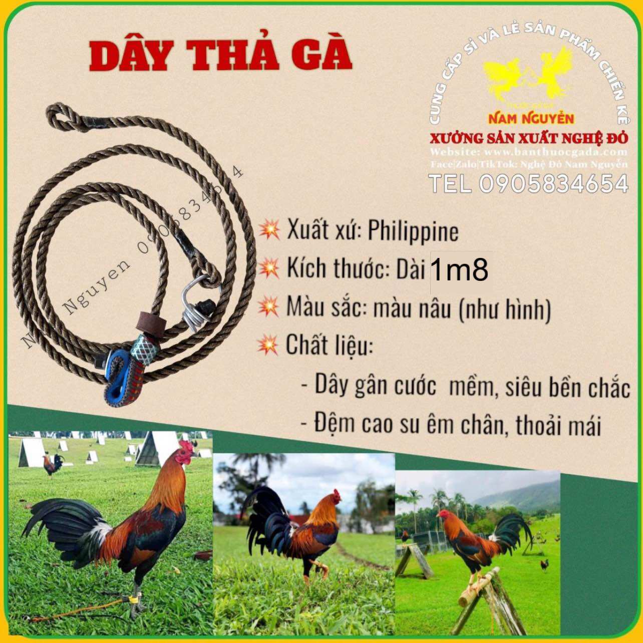 Dây thả gà ăn cỏ, Dài 1m8, chất liệu bền, êm chân, Philippine