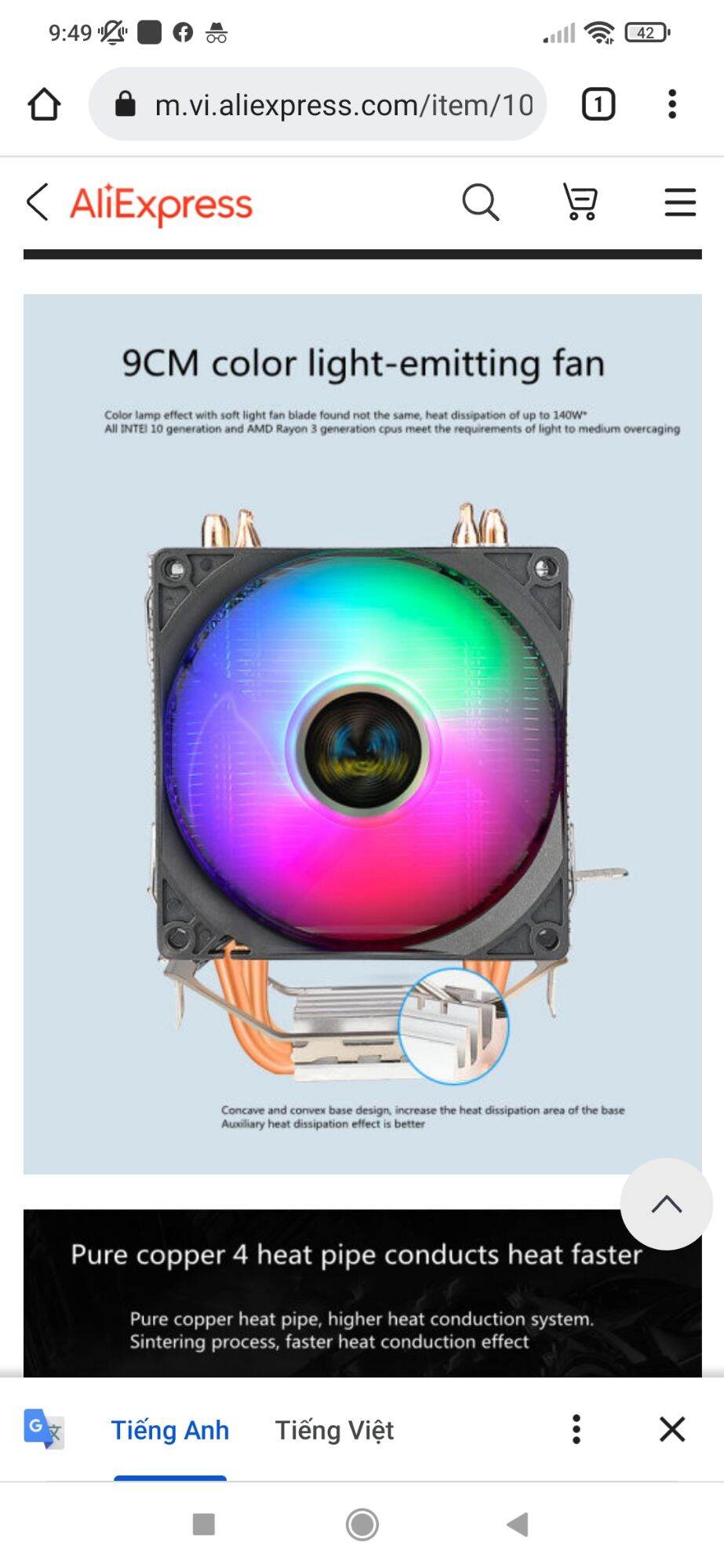 tản nhiệt CPU 4 ống đồng siêu mát, không âm thanh ồn