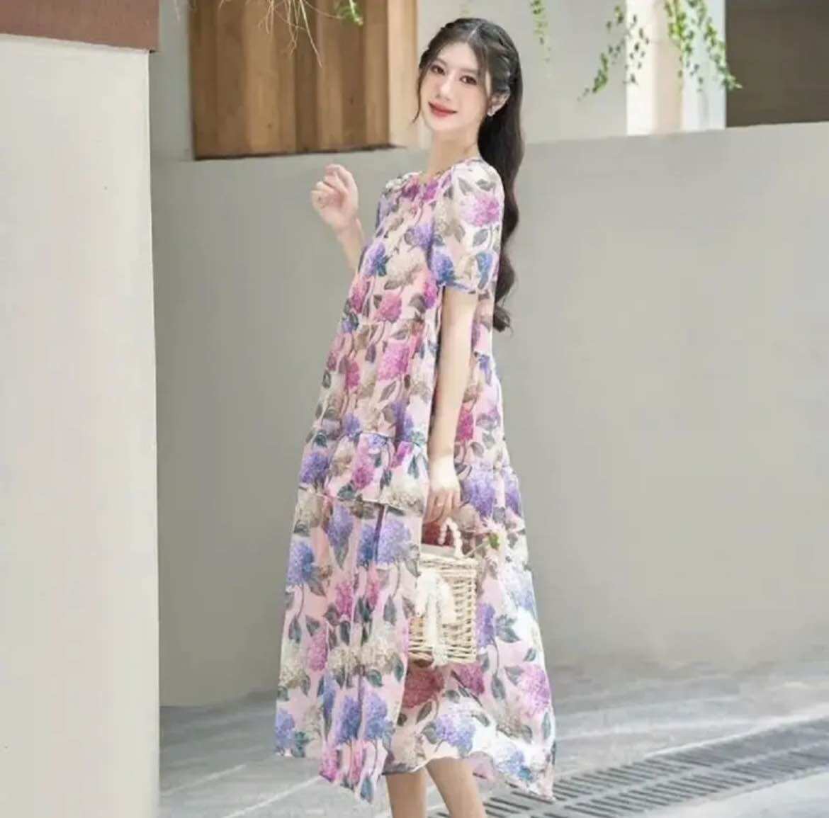 Đầm bầu voan tơ 2 lớp sang chảnh