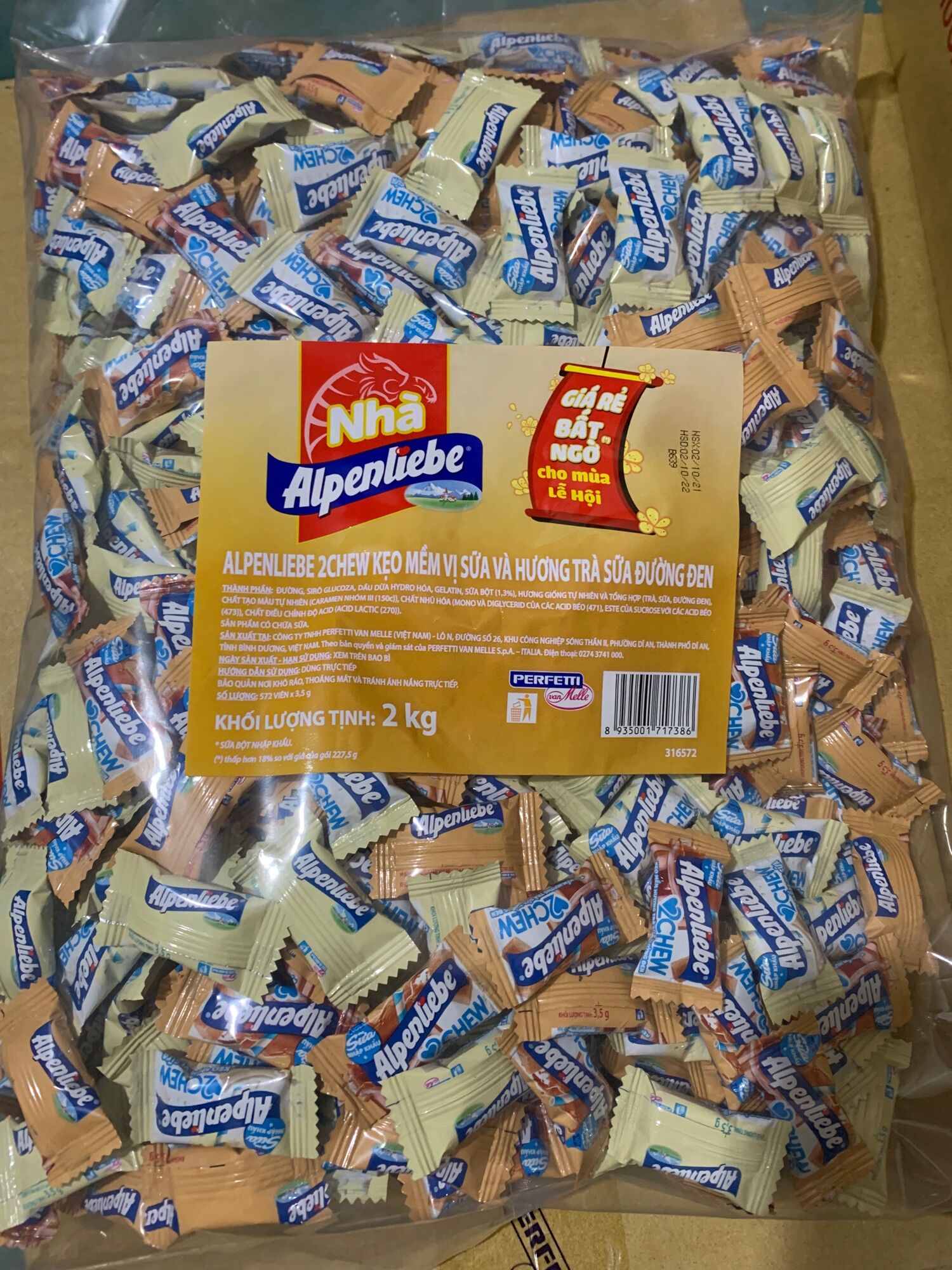 Kẹo mềm 2 chew aLpenlibe 2 kg ( 572 viên)