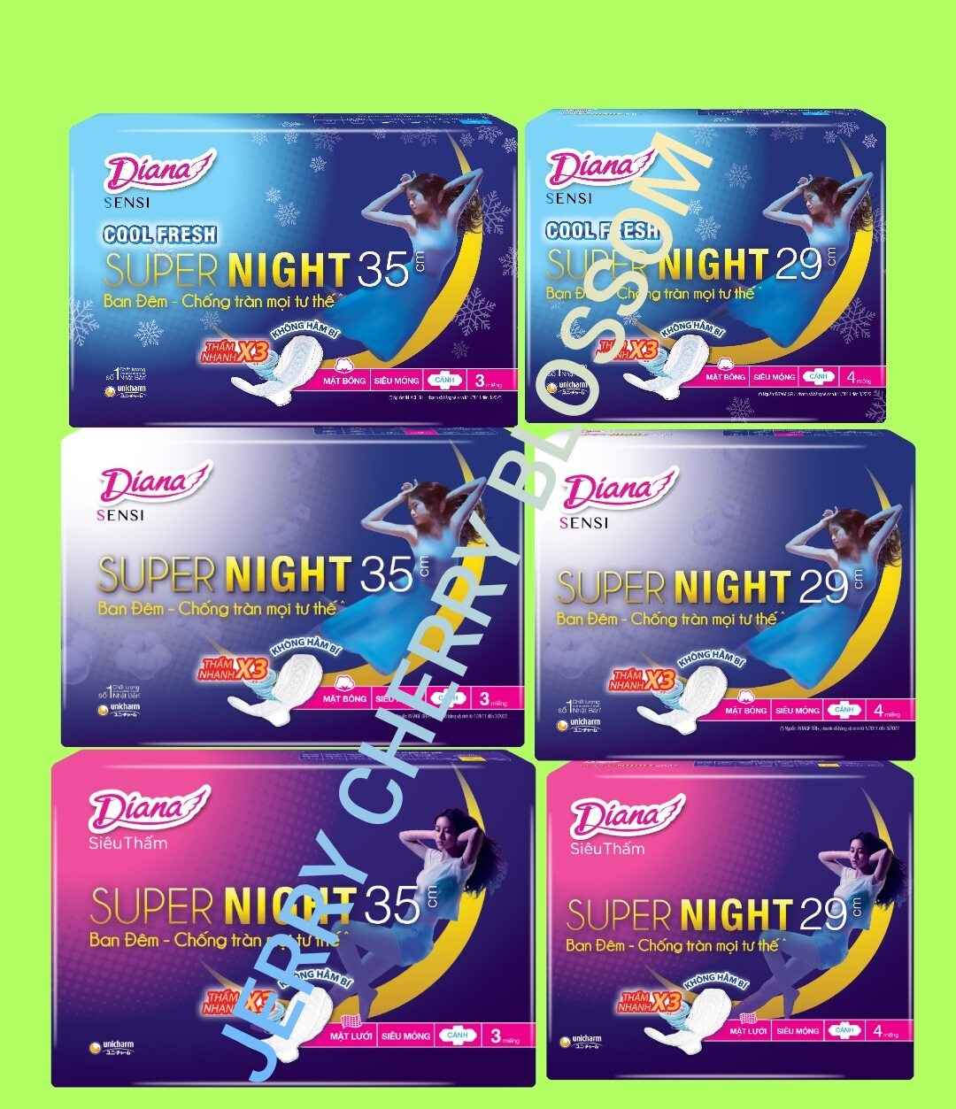 Combo 6 gói bvs Diana đêm sensi  29cm
