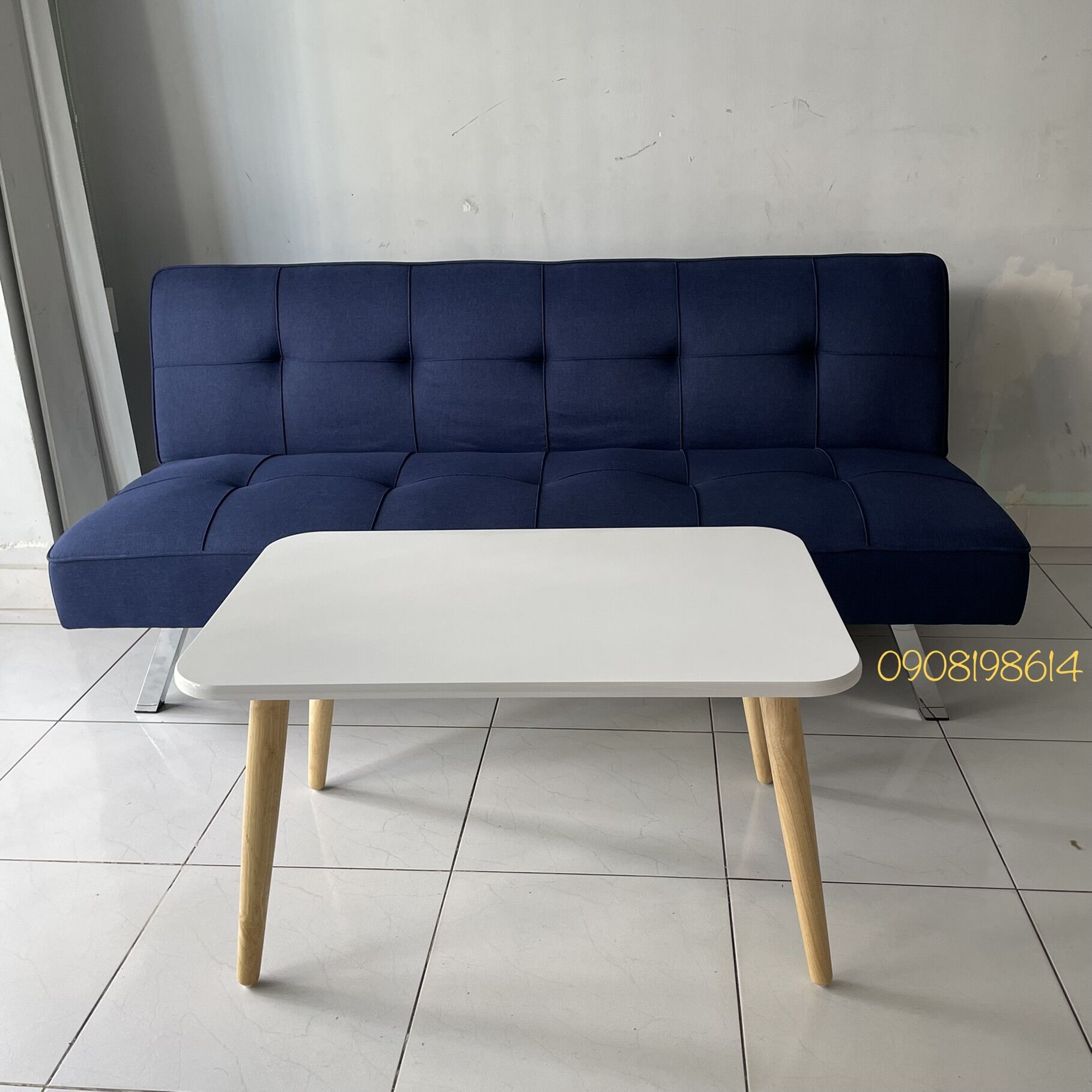 Bộ Sofa Giường Màu Xanh có bàn trà hình chữ Nhật- Nội thất phòng khách thông minh - Sofa Bed xuất khẩu