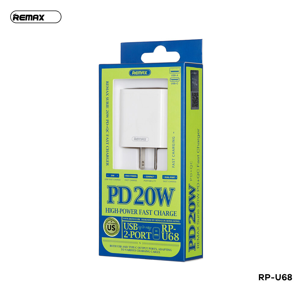 Củ Sạc Nhanh Remax RP-U68 (2 Cổng Sạc USB 18W + Type C PD20W)