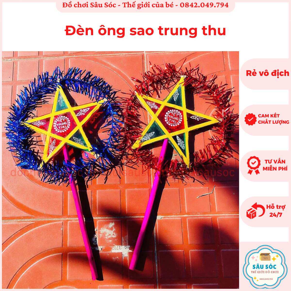 Đèn ông sao vui tết trung thu truyền thống 25cm, 40cm
