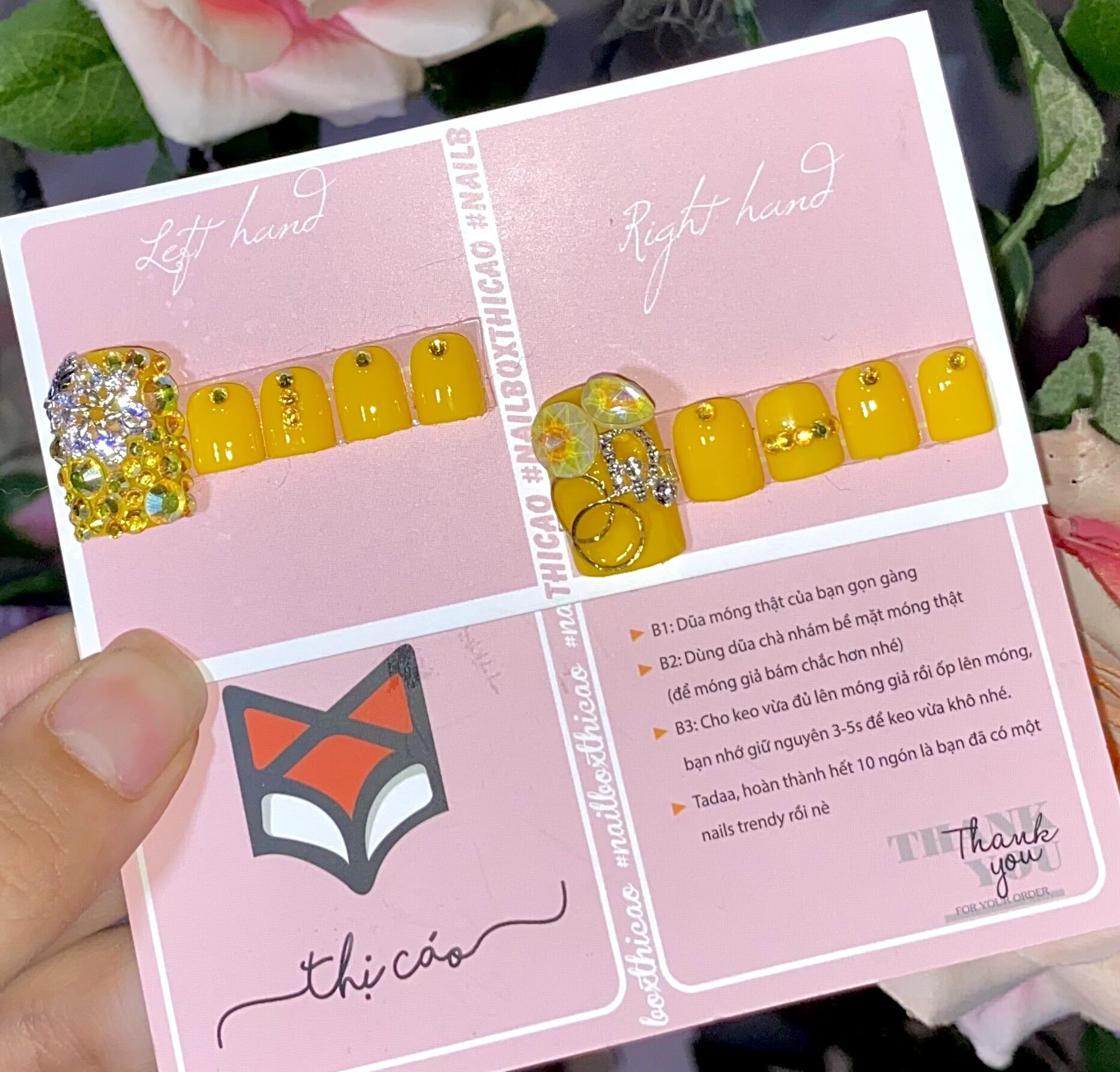 [ nails box] móng chân giả đính đá tone vàng