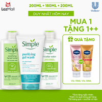 Combo Simple Tẩy trang Micellar 200ml + Sữa rửa mặt 150ml + Nước hoa hồng 200ml ngừa mụn hiệu quả [CHÍNH HÃNG ĐỘC QUYỀN]