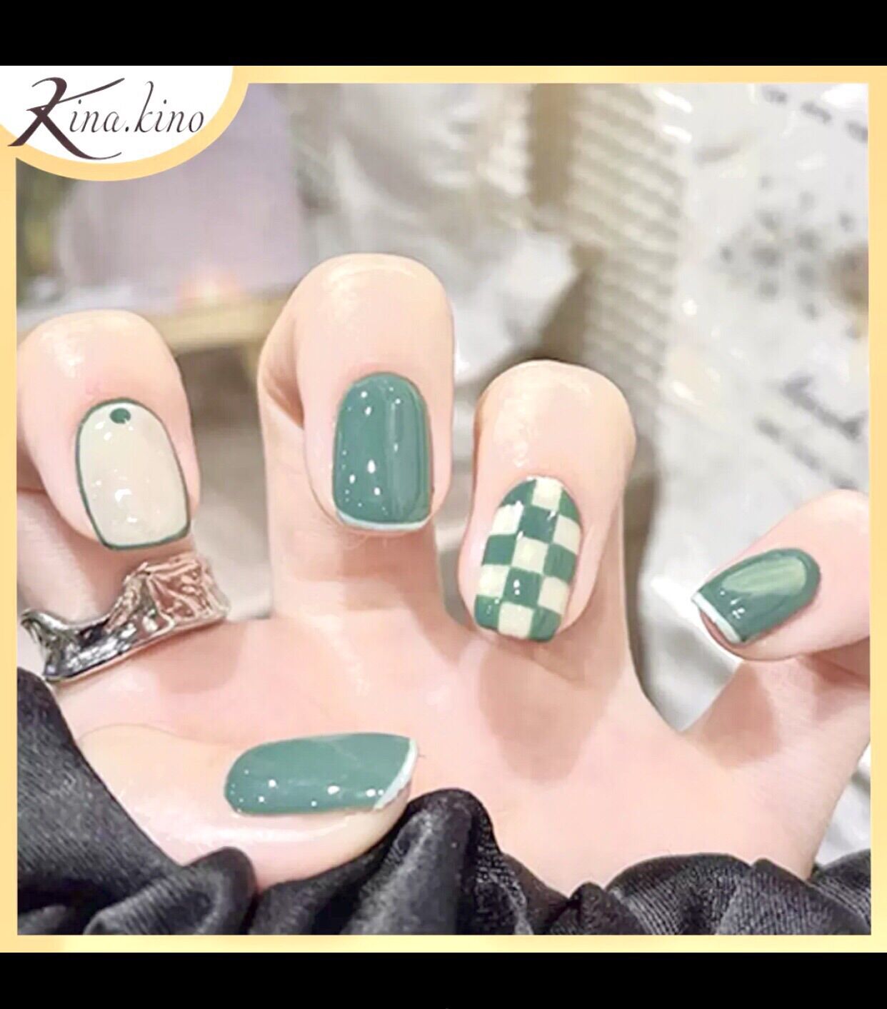 NailBox thiết kế xanh lá kẻ caro - chuẩn form chuẩn size làm theo yêu cầu