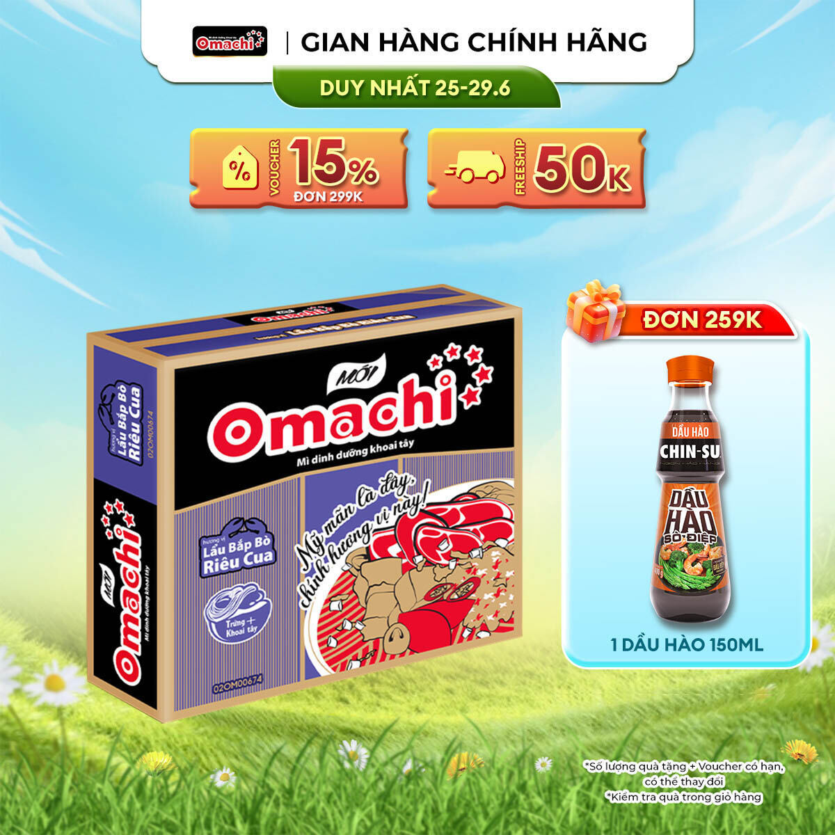 Mì Omachi Hương Vị Lẩu Bắp Bò Riêu Cua Gói 80g - Thùng 30 Gói x 80g