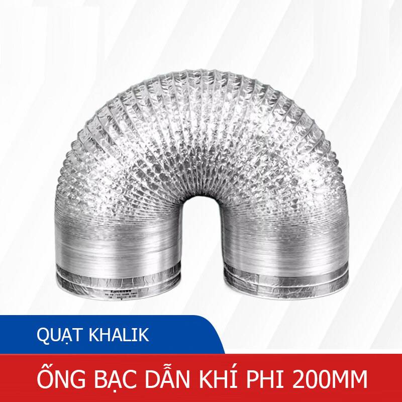 Ống dẫn gió mềm quạt thông gió, ống bạc dẫn khí hút mùi đường kính 200mm với chiều dài 2m chuẩn LAVFILL