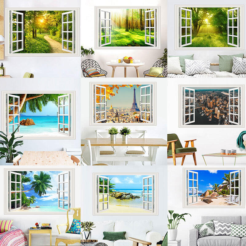 Decal tranh dán tường - khung cửa sổ 3D 60*90cm