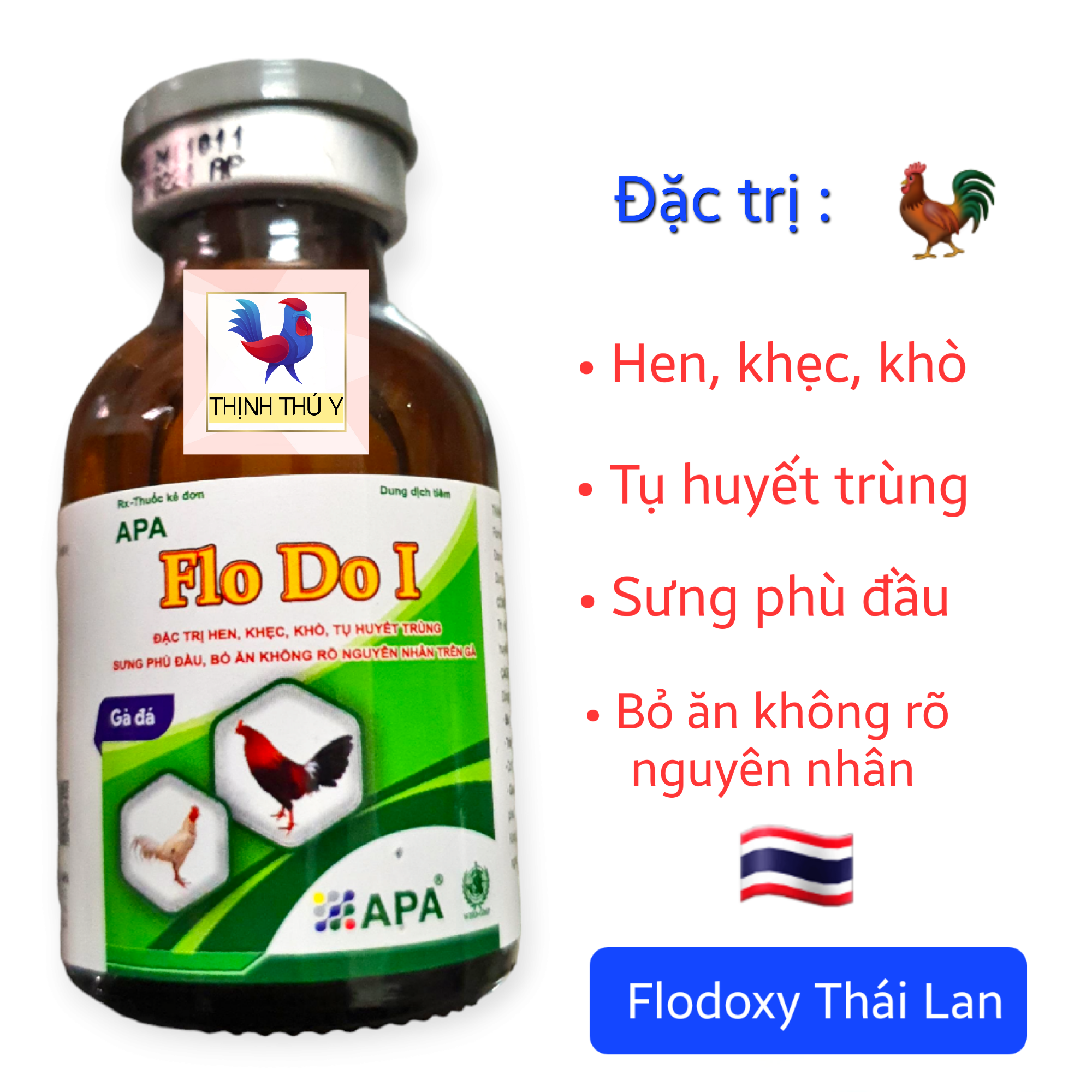 FLO DO Thái Lan (20 ml) - Flodoxy đặc tr.i. hen, khẹc, khò, tụ huyết trùng, sưng phù đầu, bỏ ăn không rõ nguyên nhân cho gà đá