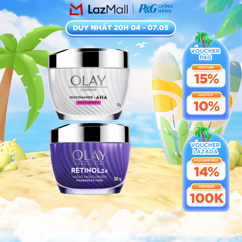 Combo Kem Dưỡng Ban Ngày OLAY LUMINOUS NIACINAMIDE AHA Dưỡng Sáng Da Hũ 50G + Kem Dưỡng Ban Đêm OLAY RETINOL24 Giúp Giữ Nét Tươi Trẻ Cho Da  Mờ Nếp Nhăn Hũ 50G