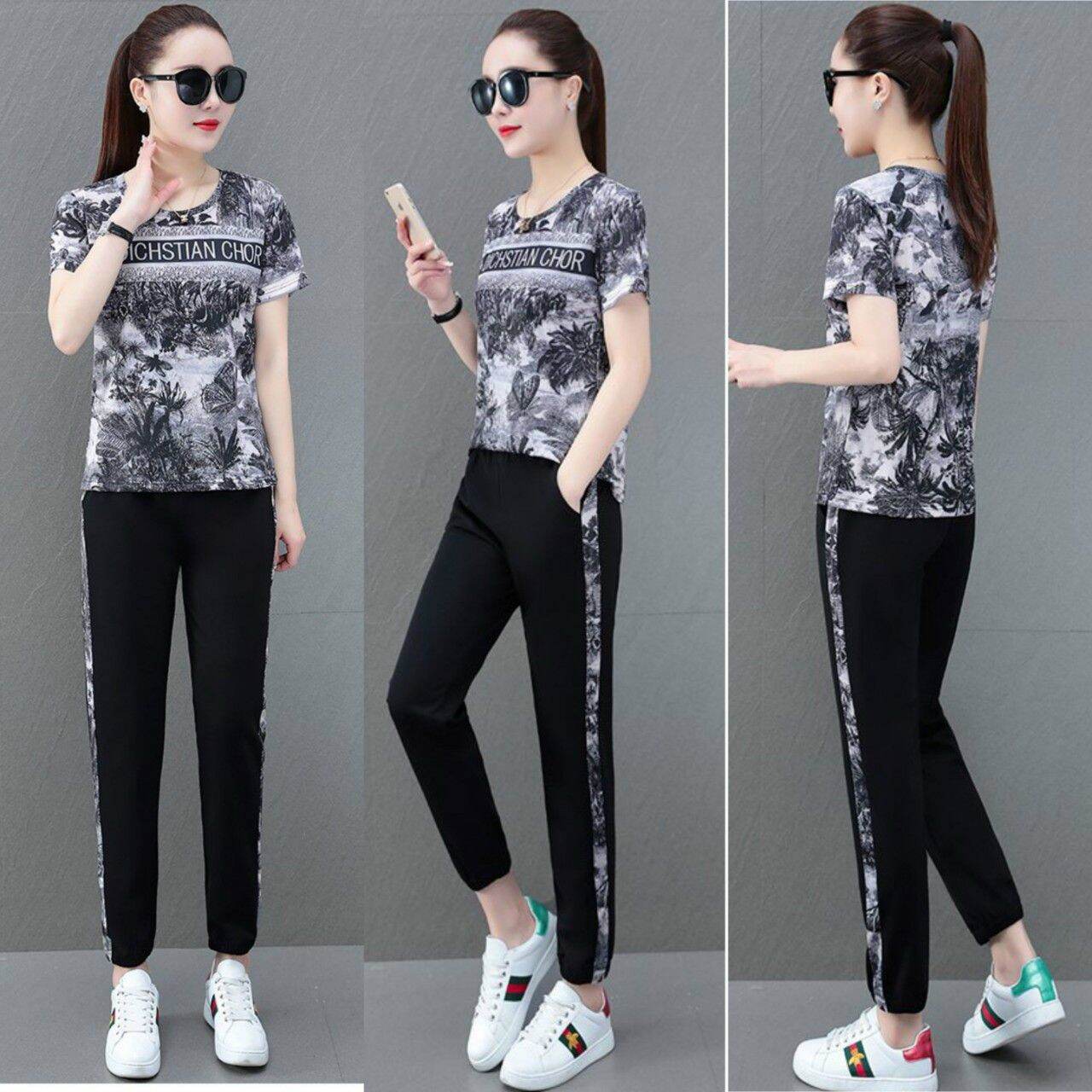 Sét BỘ ĐỒ nữ thời trang phối hợp tiết thun cotton 100% cao cấp mẫu mới