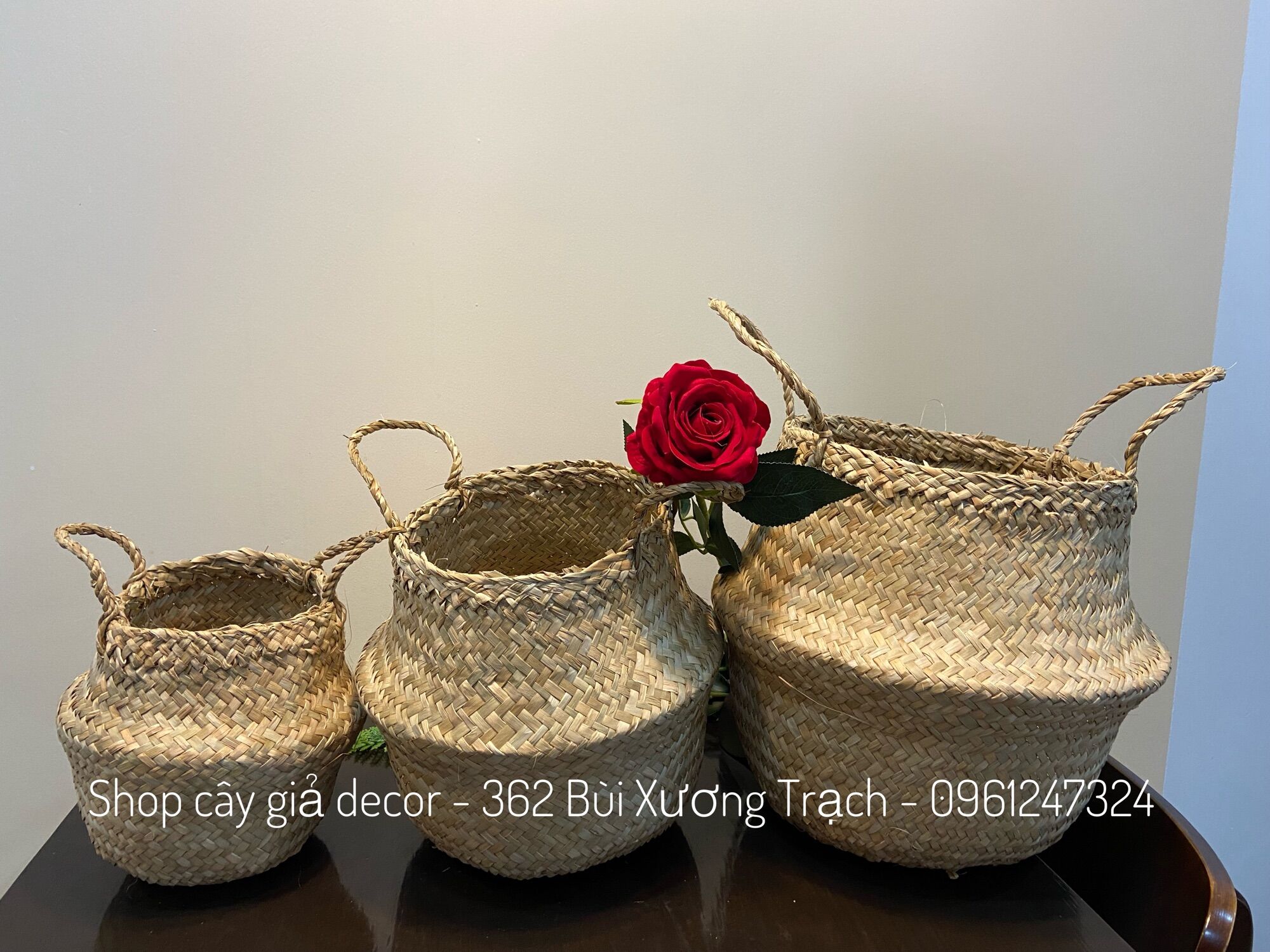 Giỏ cói trồng cây giả - giỏ cói vintage đủ size