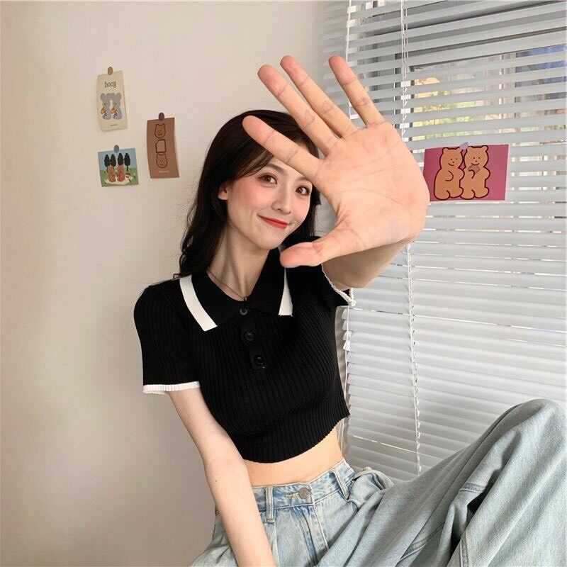 Áo trụ croptop viền thun gân VL1