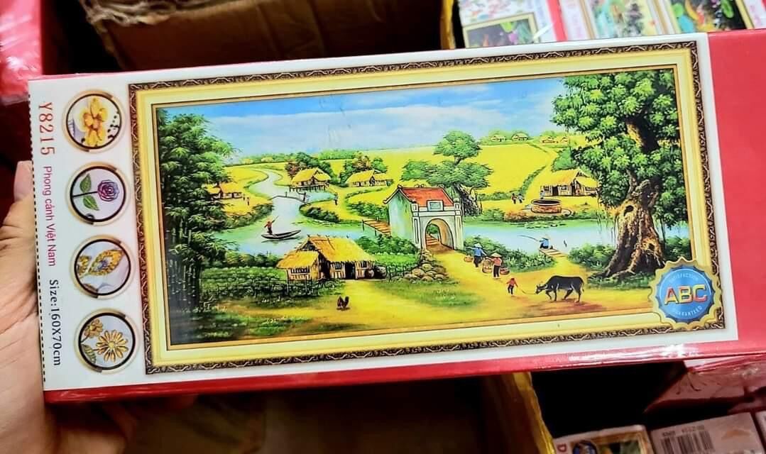 Tranh đính đá Phong Cảnh Làng Quê Y8215 chưa đính