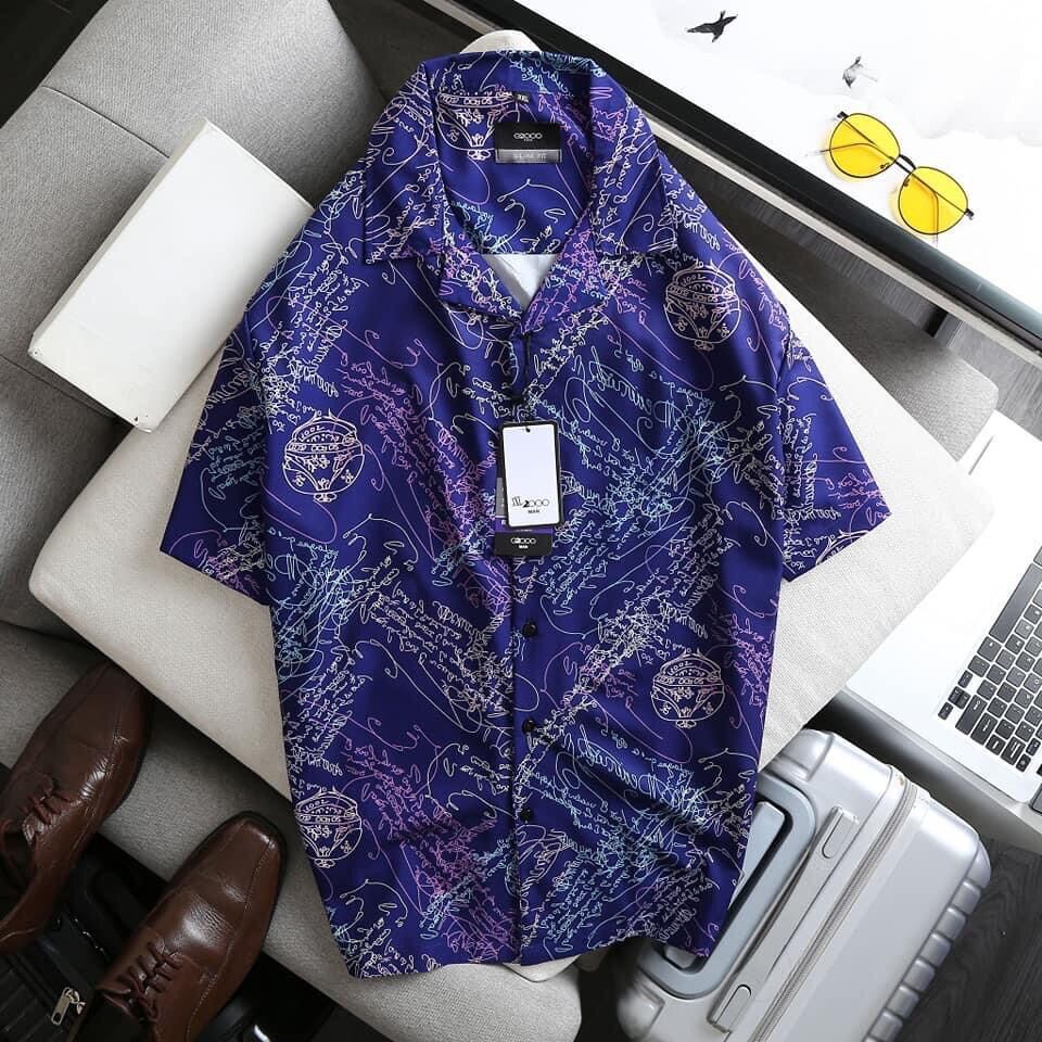 (Big size <140kg) Áo sơ mi hoa văn tay ngắn cổ vest big size