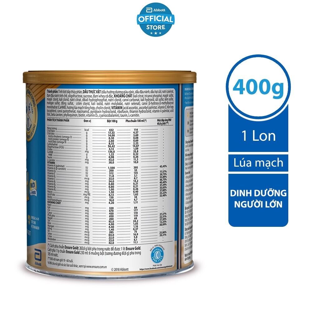 Sữa Bột Ensure Gold Lúa Mạch 400g