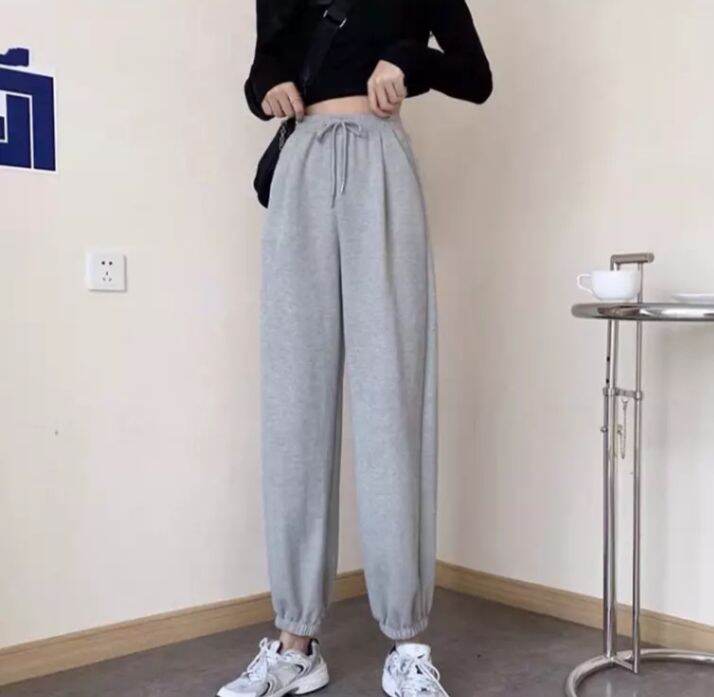 Quần jogger nữ bo gấu trơn chất thun da cá