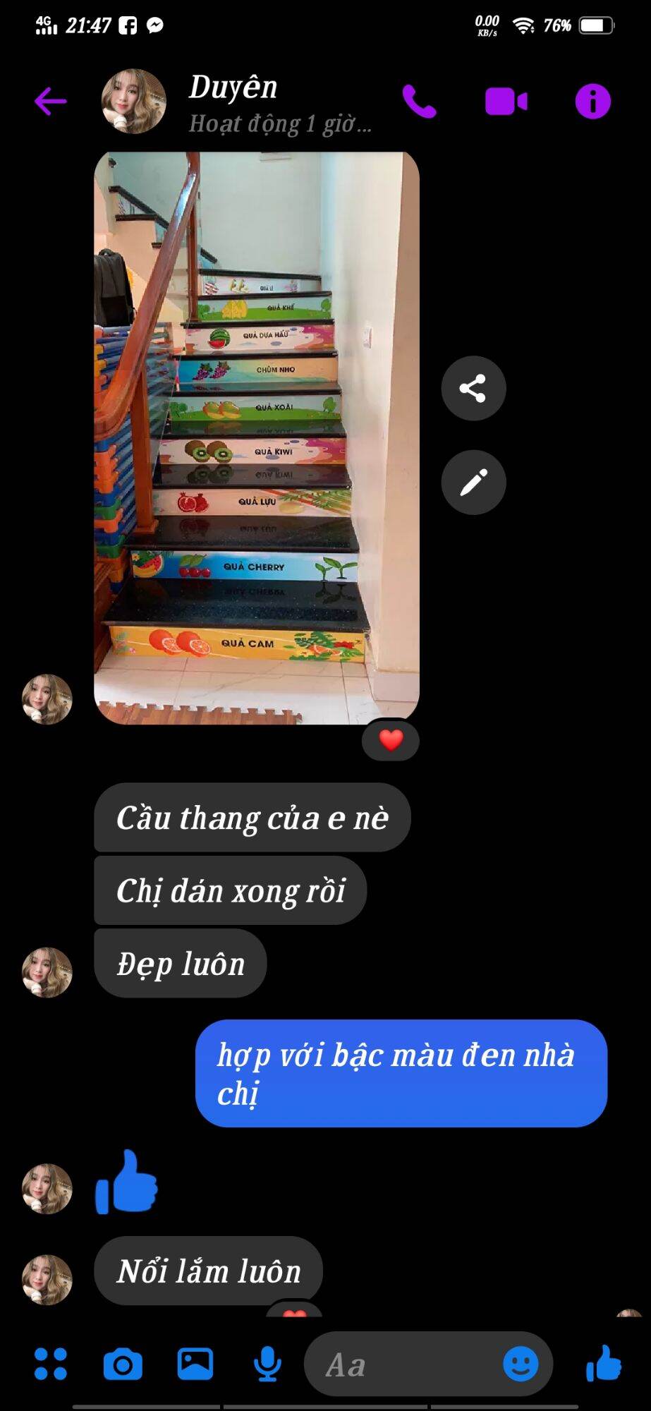decal hoa quả tiếng việt dán chân cầu thang 21 bậc