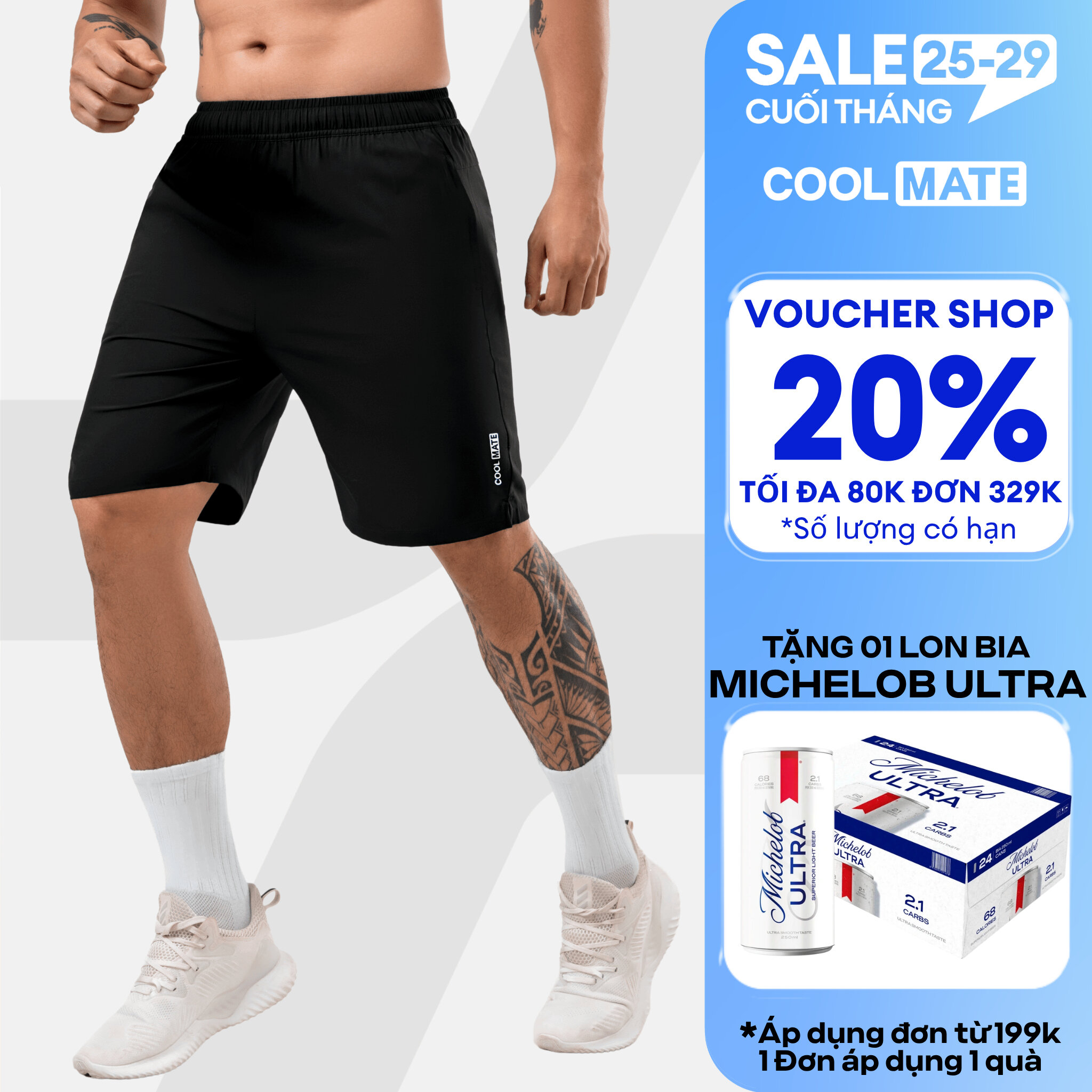 Quần thể thao nam Max Ultra Short V2 (Có túi khóa sau), Quần đa năng thiết kế xẻ tà tập Gym , Pickleball, chạy bộ thoải mái, thấm hút, nhanh khô Coolmate