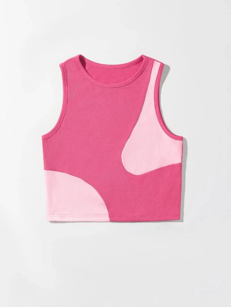 Áo croptop màu Hồng Vá 2 mảnh hồng nhạt