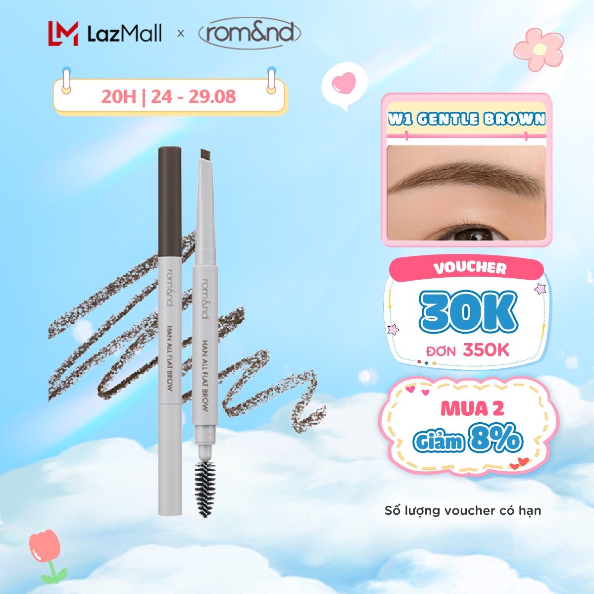 Chì kẻ mày ngang cho chân mày sắc nét, lâu trôi Hàn Quốc Romand Han All Flat Brow - Han All Line 0.17g