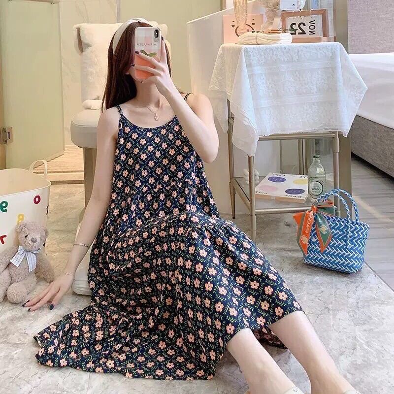 (Mới) Váy lanh lụa mặc nhà siêu mềm mát freesize nhiều hoạ tiế