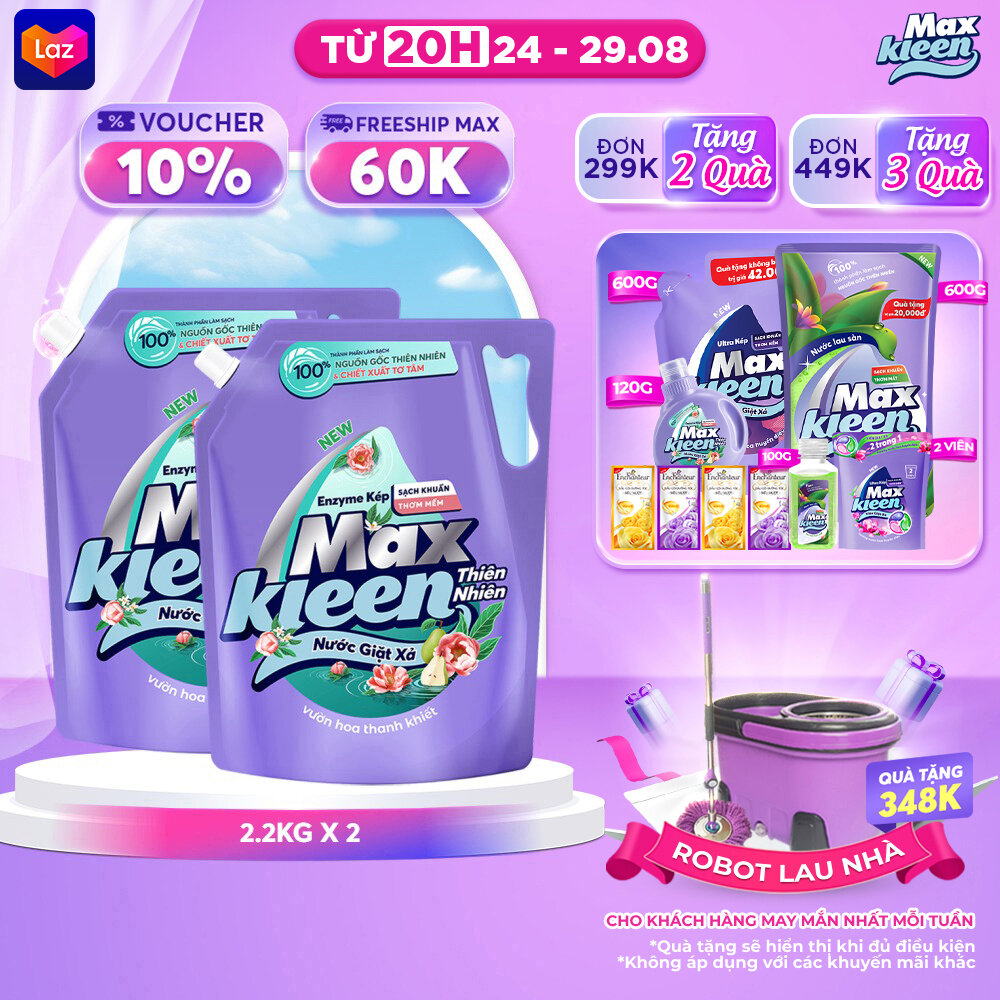 Combo 2 Túi Nước Giặt Xả MaxKleen Thiên Nhiên 2.2kg x 2