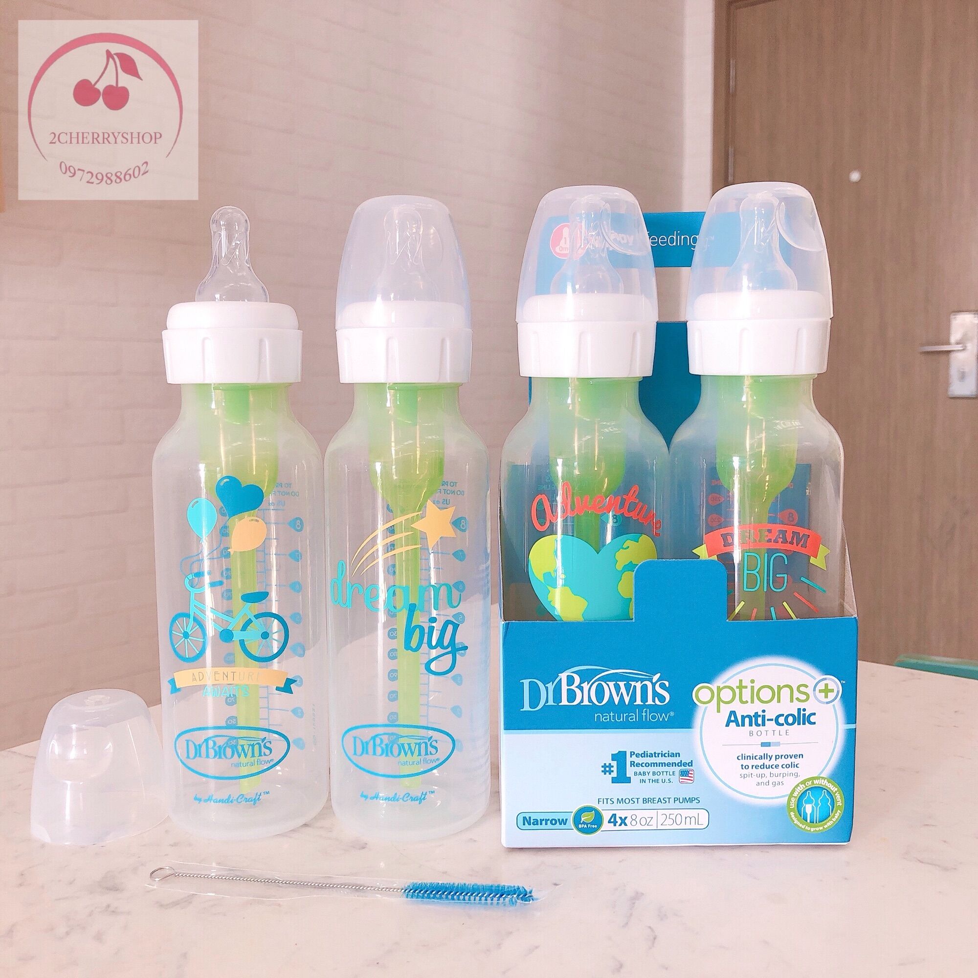 Bình sữa DR Brown’S Hoạ tiết Option plus+ (250ml Mẫu mới)