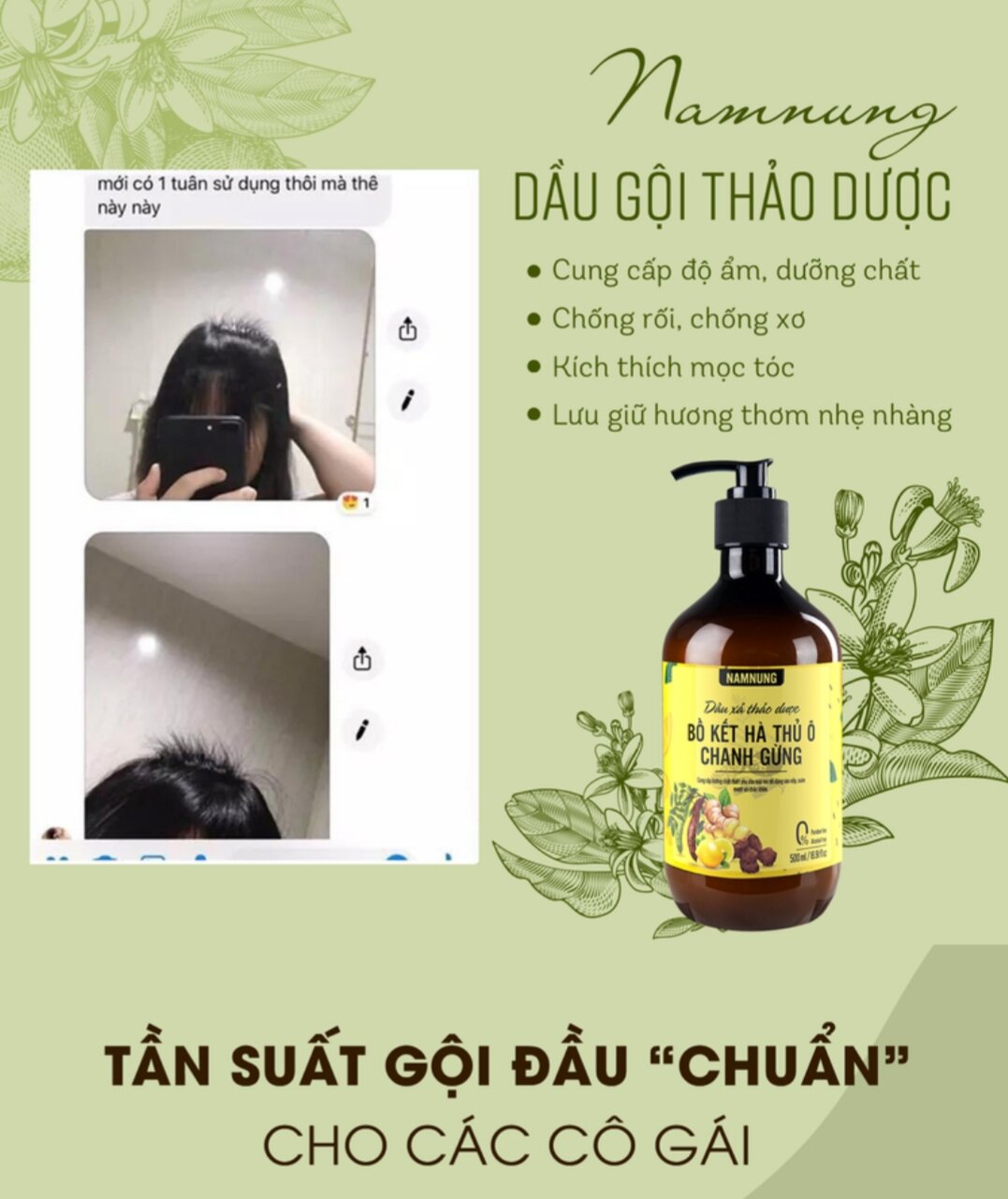 Dầu gội đầu nam nung bồ kết , chanh xả gừng