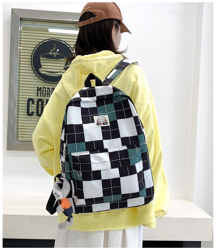 Balo Đi Học Thời Trang Phối Màu Kẻ Caro Ulzzang Hàn Quốc Phong Cách Unisex Cho Học Sinh , Sinh Viên