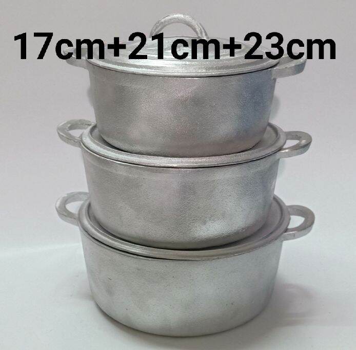 Bộ 3 cái nồi Gang Đúc Đã Được Mài Bóng đường kính 17,5 cm +21cm+23cm