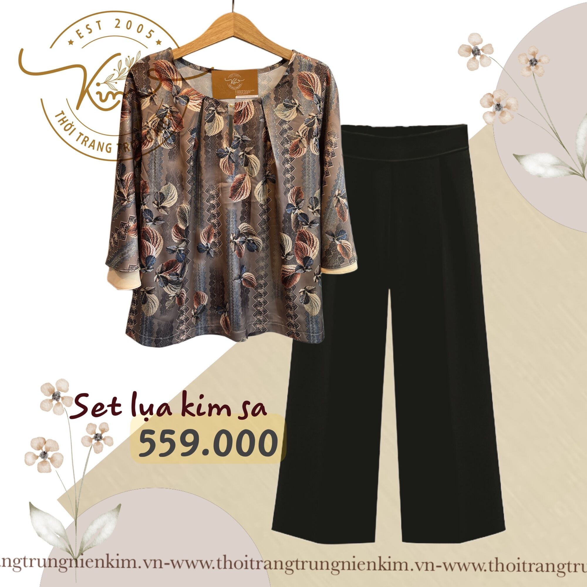 Set lụa kim sa hoa văn sang trọng