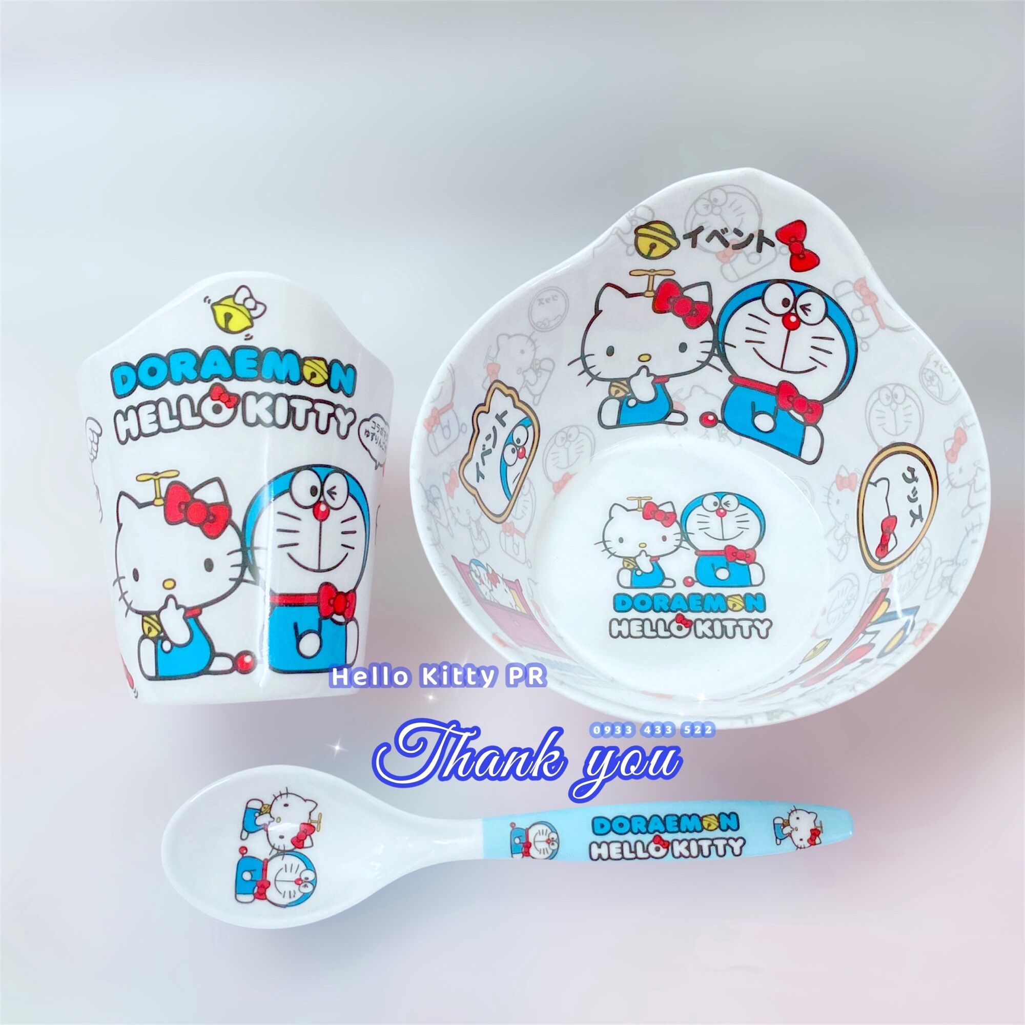 Combo tô muỗng ly Hello Kitty - Doremon Doraemon
