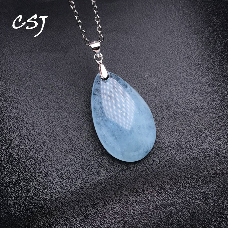 Aquamarine Tự Nhiên Bạc 925 Giọt Nước Mặt Dây Chuyền Vòng Cổ Csj Năng Lượng Đá Quý Mỹ Trang Sức Nữ Làm Quà