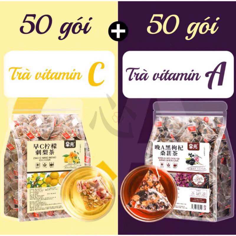 Combo trà hoa quả sáng và tối sáng da / trà vitamin c+a/ 100 gói