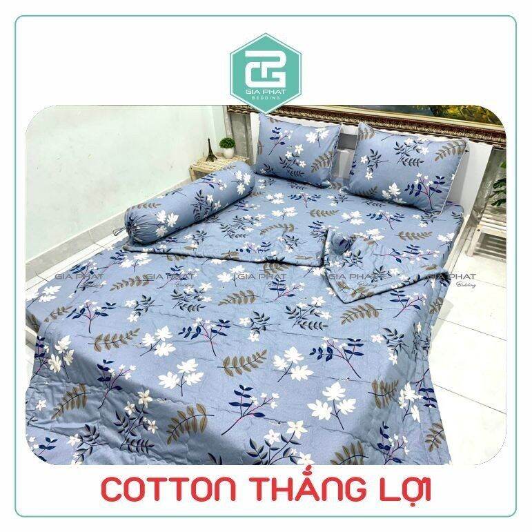 Bộ Chăn ga gối 100% Cotton Thắng Lợi chuẩn logo 5 món kích thước 1m6, 1m8  ( 1 Chăn chần gòn + 1 ga + 2 gối nằm + 1 ôm )