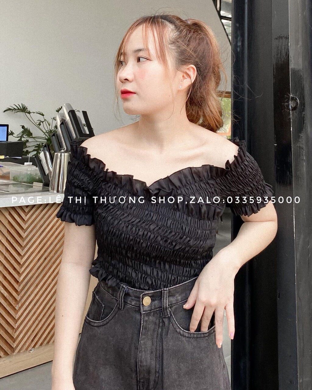 Áo kiểu bẹt vai đắp chéo 2m