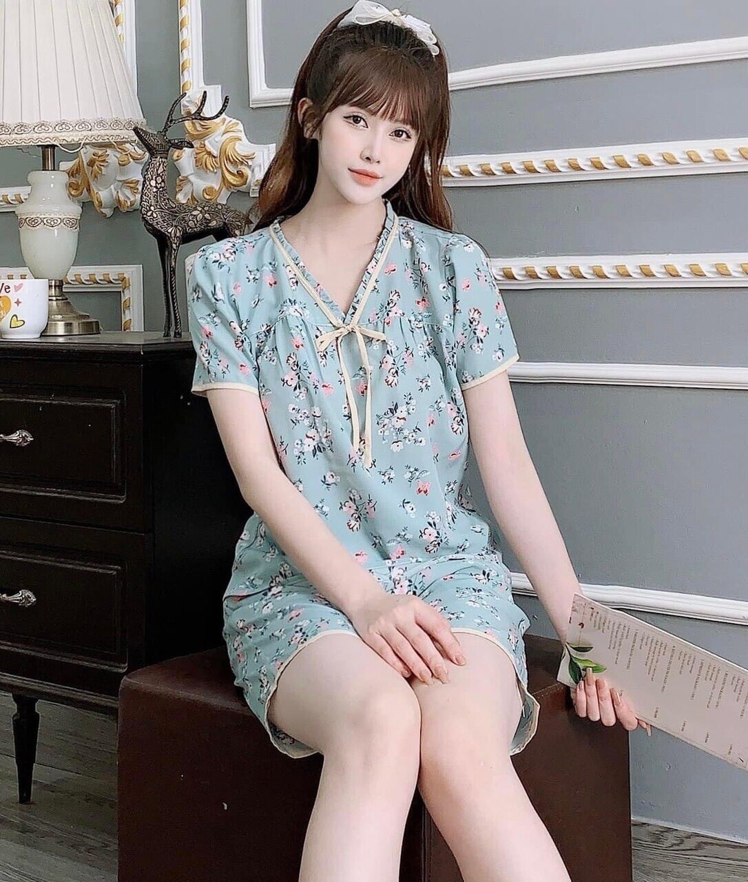 Đồ bộ mặc nhà mẫu lửng chất lụa hàn