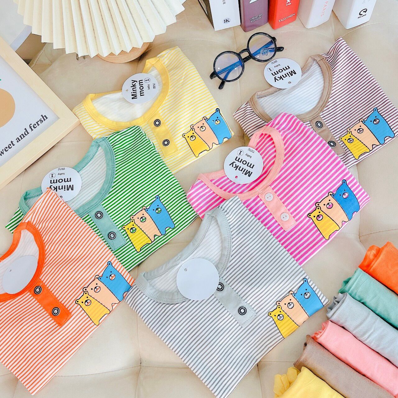 Bộ cộc tay vải thun lạnh Minky mom loại 1 cho bé trai. bé gái. Bộ cộc tay cho bé trai bé gái mặc hè