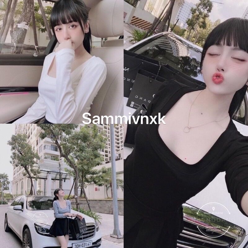 Áo thun cổ vuông tay dài nữ⭐️Áo cổ u dài tay⭐️free ship