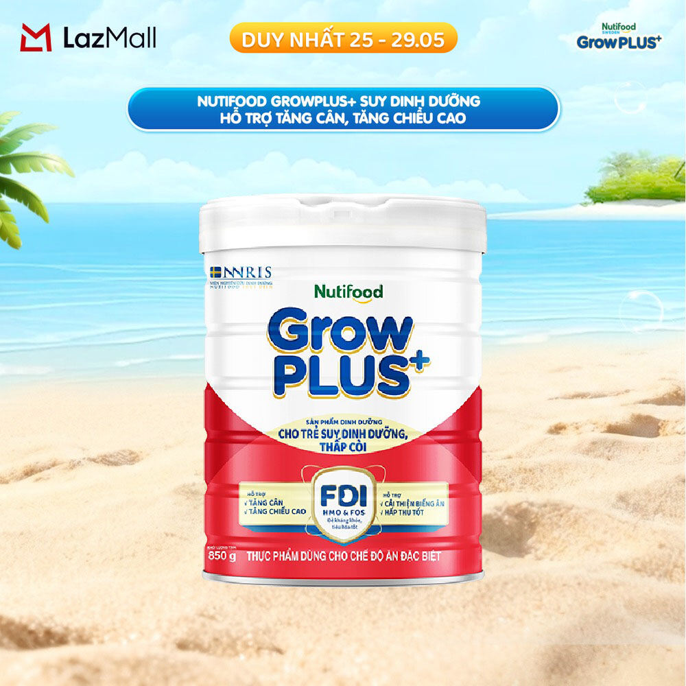 Sữa bột Nutifood GrowPLUS+ Suy Dinh Dưỡng (Đỏ) - Tăng Cân, Tăng Chiều Cao (Lon 850G)