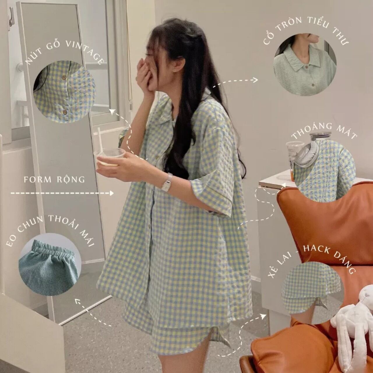 Sét bộ đùi Pyjama kẻ xốp .