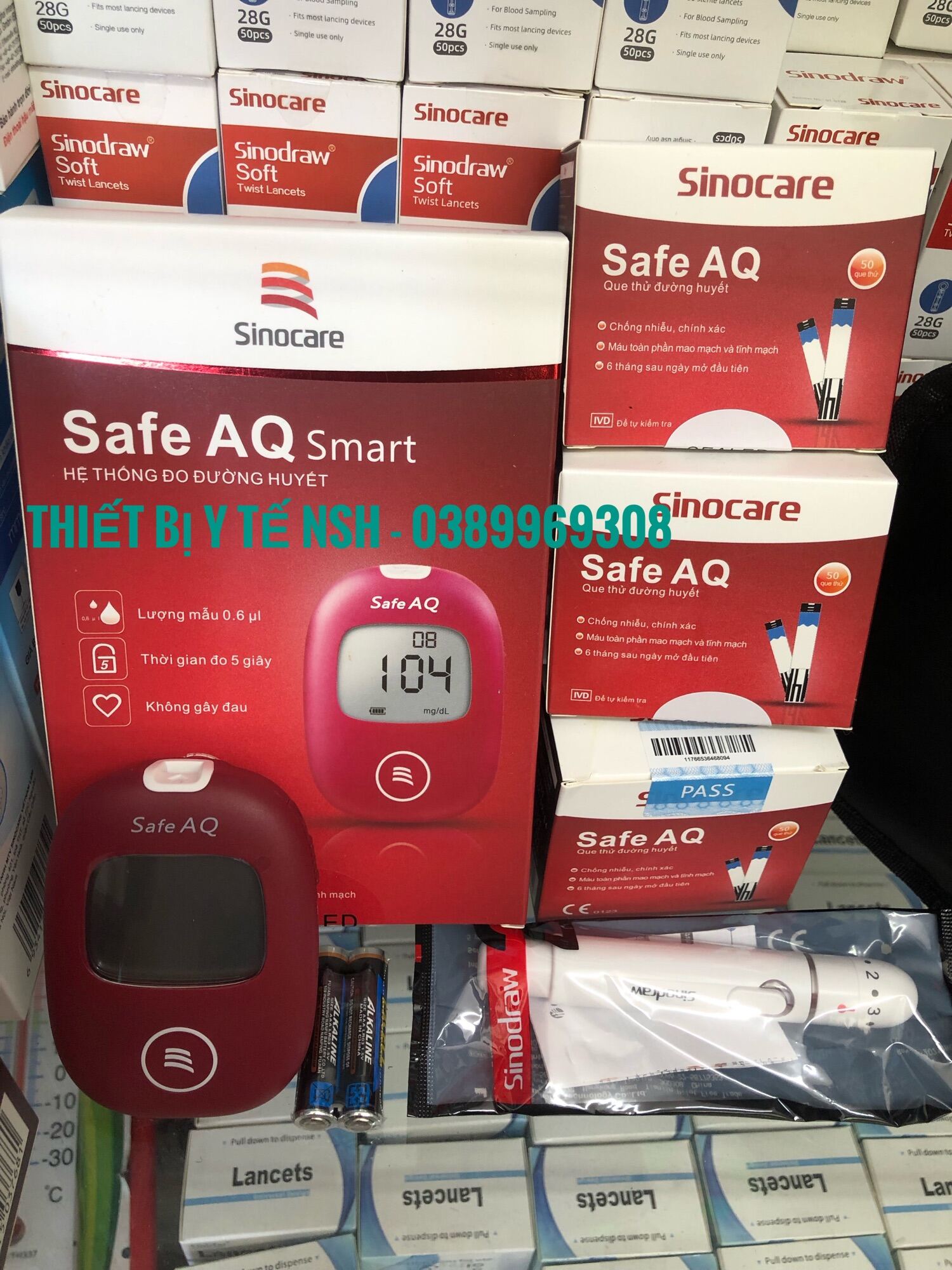 Hộp 50 que test thử đường huyết tiểu đường cho máy Sinocare Safe AQ