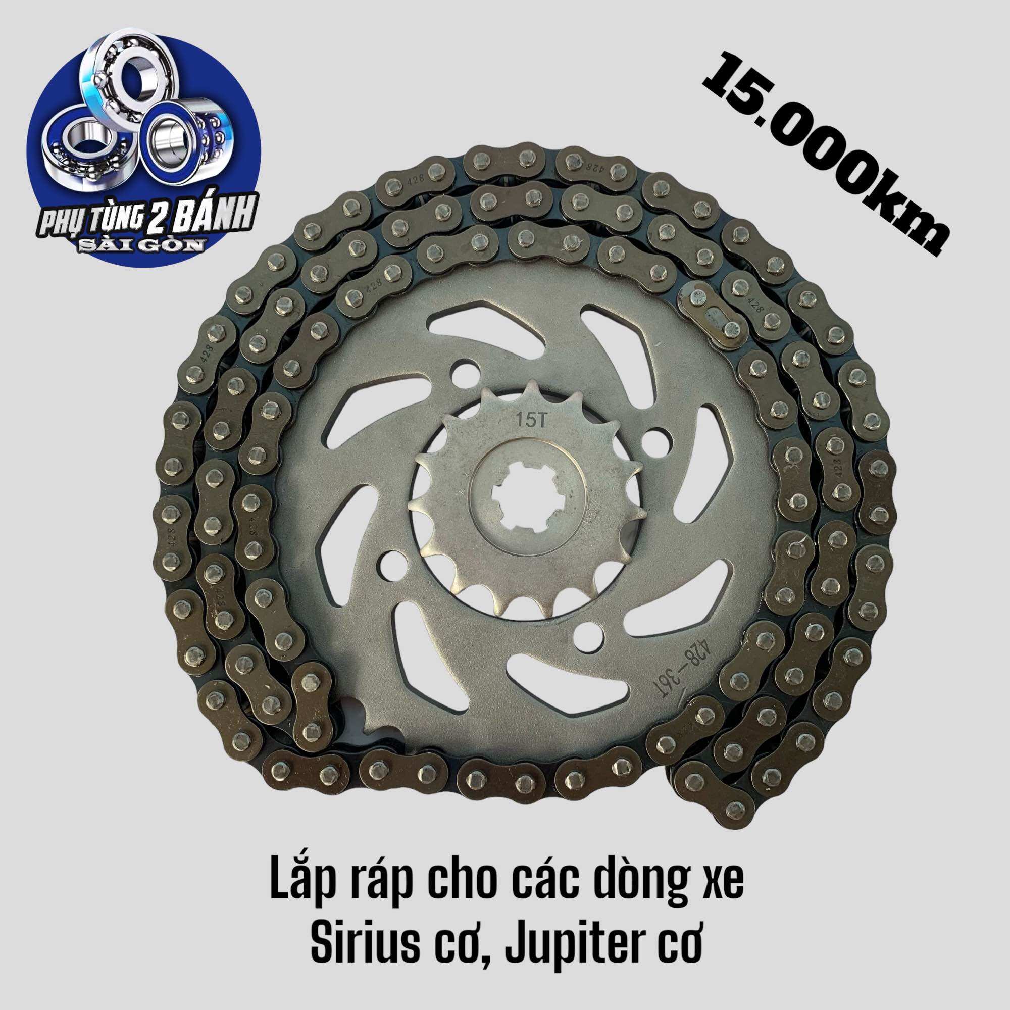 Nhông sên đĩa cho xe sirius cơ, jupiter cơ 428-36t-15t-106l