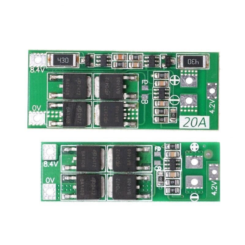 Mạch bảo vệ 2S 20A 7,4v - 8,4v PCB BMS sạc pin 18650/Li-ion Lithium 2S 20A 7.4V 8.4V kích thước 4.5x1cm/4.8*2cm