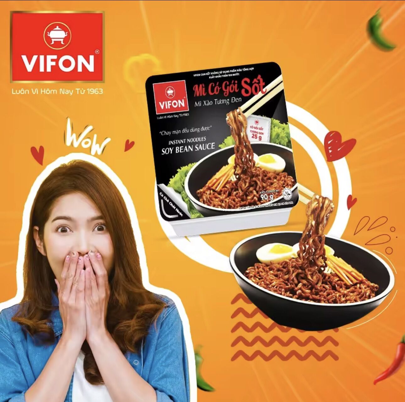 Thùng 18 Mì Xào Tương Đen VIFON (90g / Khay)