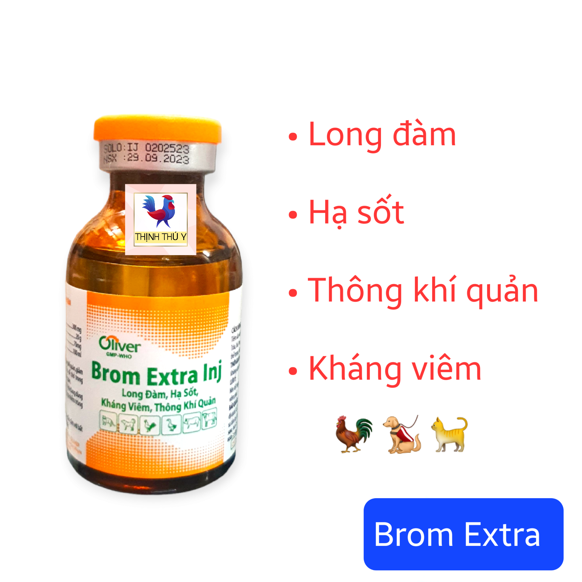 Brom Extra (20ml) - Long đàm, hạ sốt, thông khí quản, kháng viêm cho gà đá, chó mèo